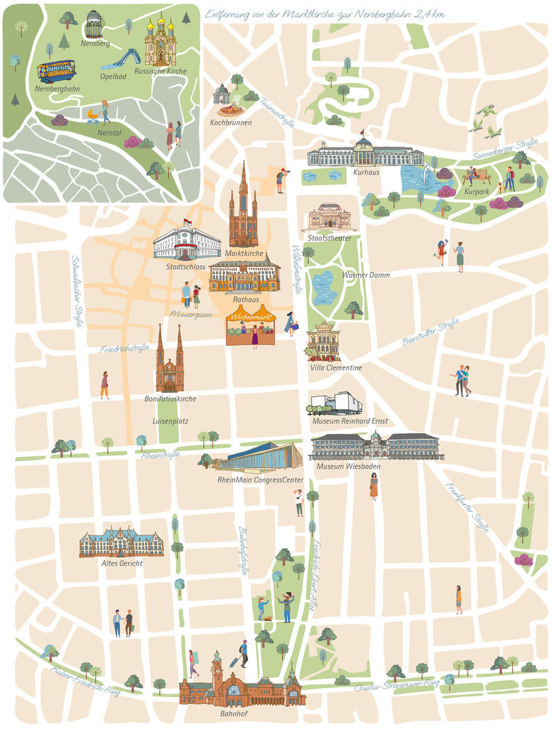 illustrated city map of Wiesbaden